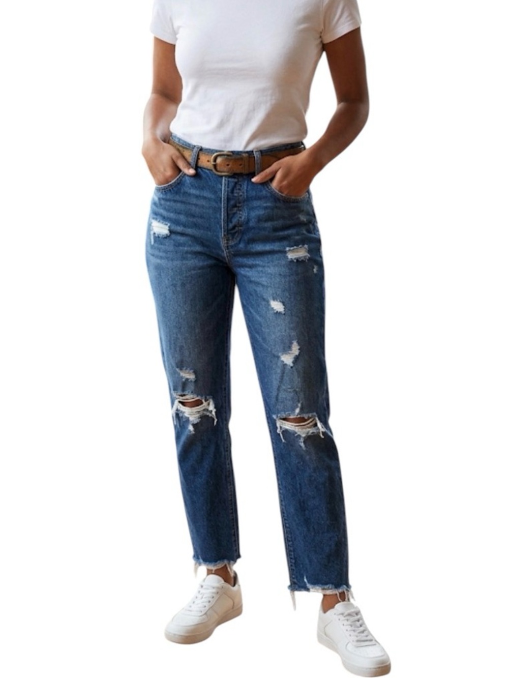 Old Navy High-Waisted Button-Fly Slouchy Straight Ripped Jeans Sz 2P